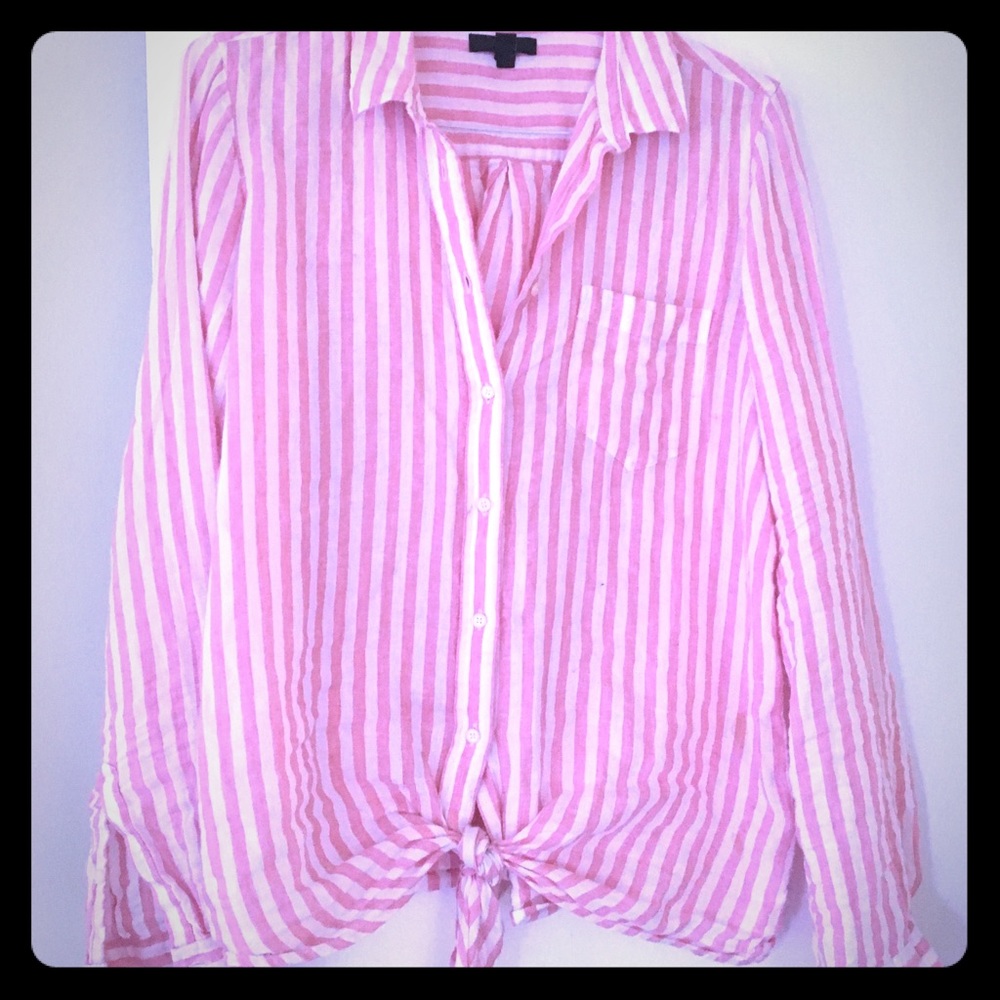J Crew Tie-Front Striped Shirt